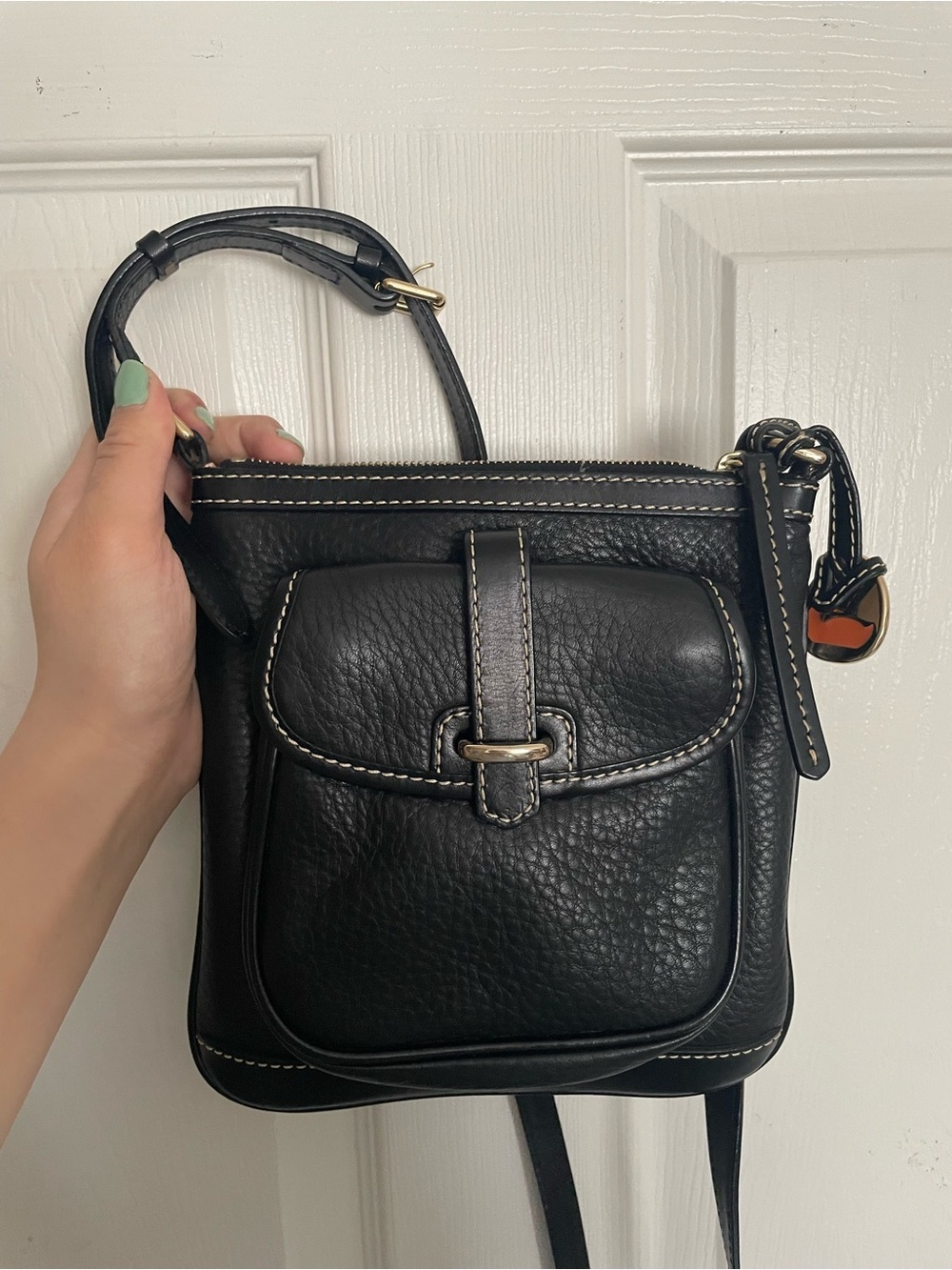 Vintage Dooney and Bourke Black Leather Crossbody Bag with Front Pocket